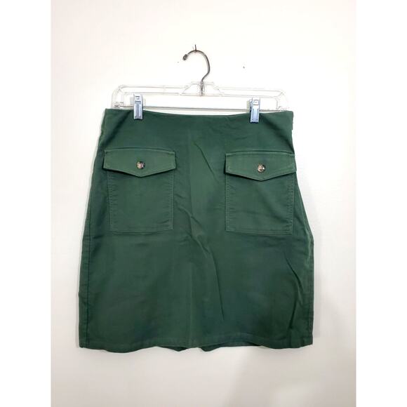 LOFT Green Button Pocket Shift Skirt Side Zip Stretch Preppy Mini Size: 6 - Picture 1 of 8